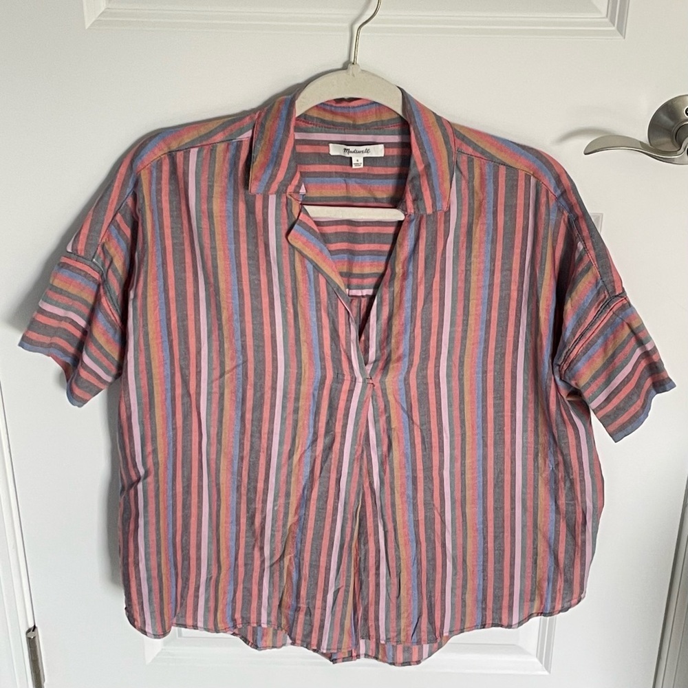 Madewell Courier Rainbow Striped Cotton Button Back Shirt Top - 35837 - Picture 10 of 11